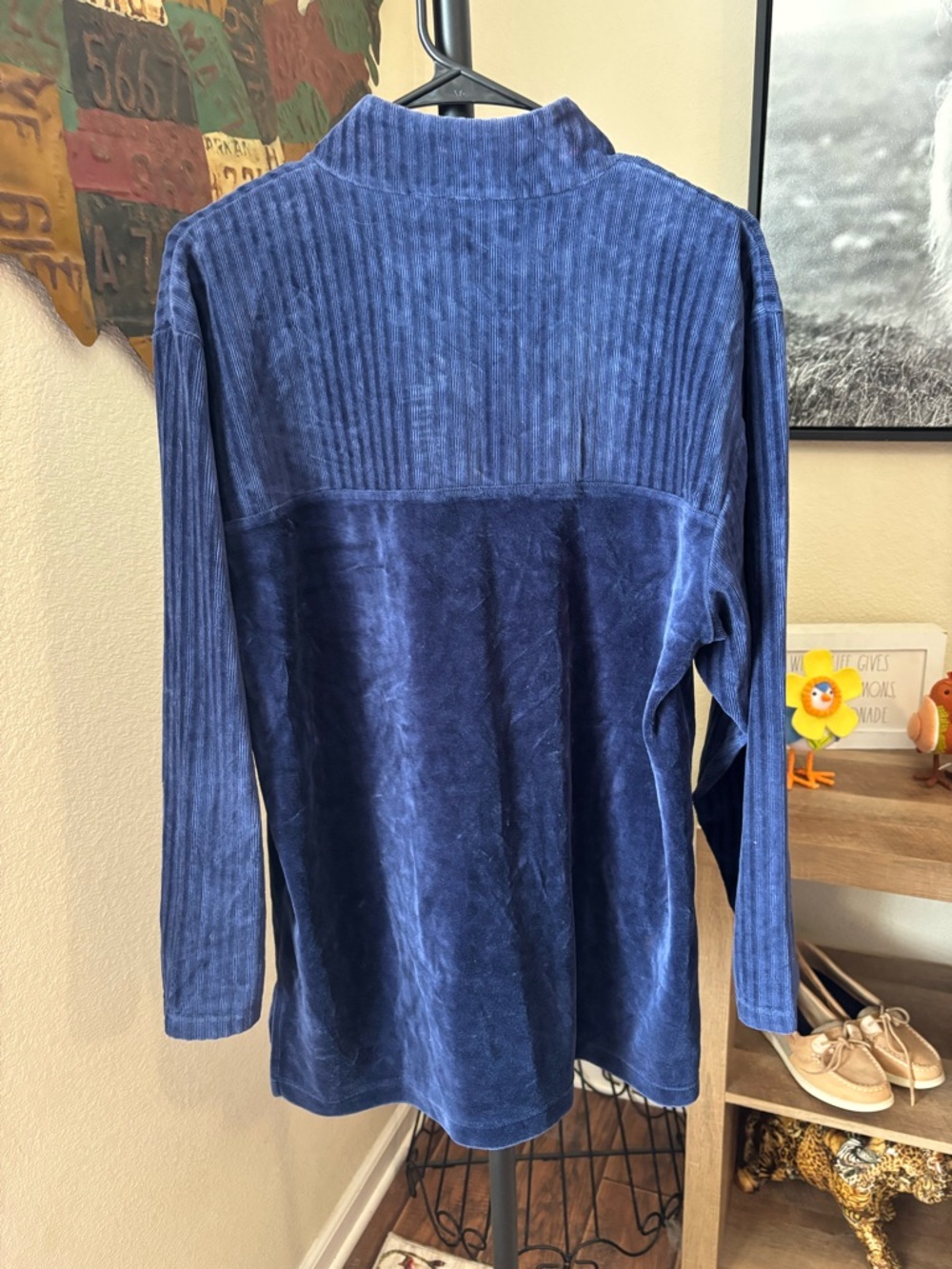 Liz Claiborne Navy Blue Velour Half-Zip Pullover with Tassel - Picture 5 of 5